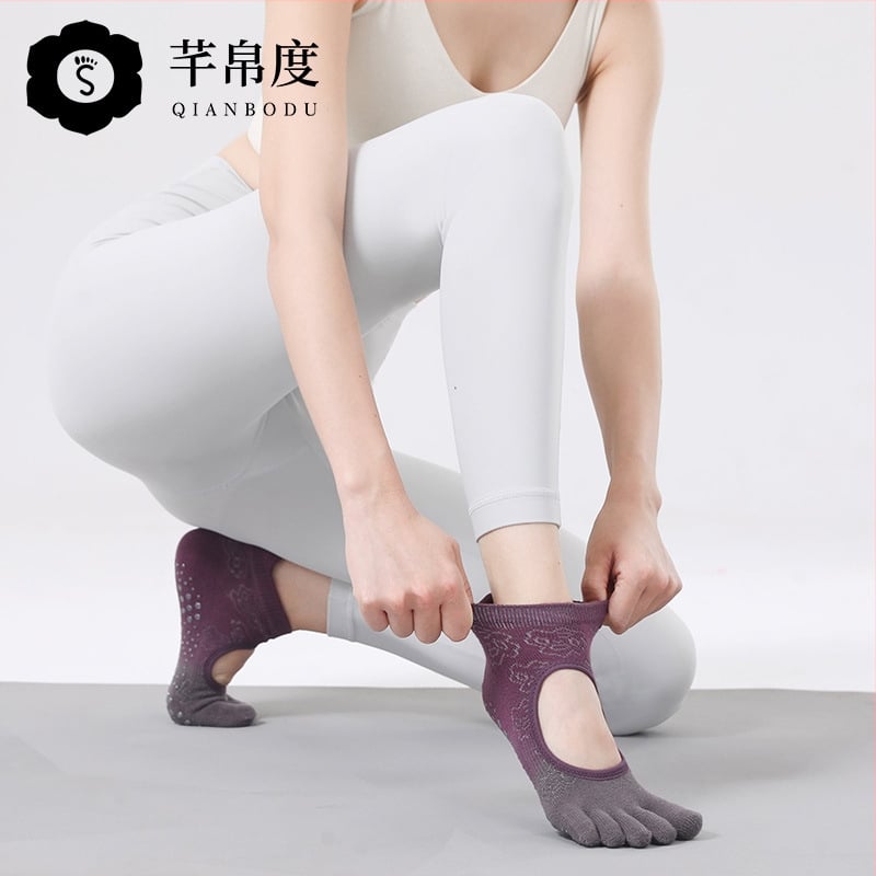 Йога чорапи с противохлъзгаща повърхност, абсорбиращи пот, петопръстни чорапи със разделени пръсти, танцови чорапи без пета, памук