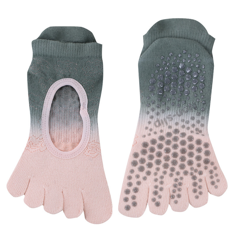 Йога чорапи с противохлъзгаща повърхност, абсорбиращи пот, петопръстни чорапи със разделени пръсти, танцови чорапи без пета, памук