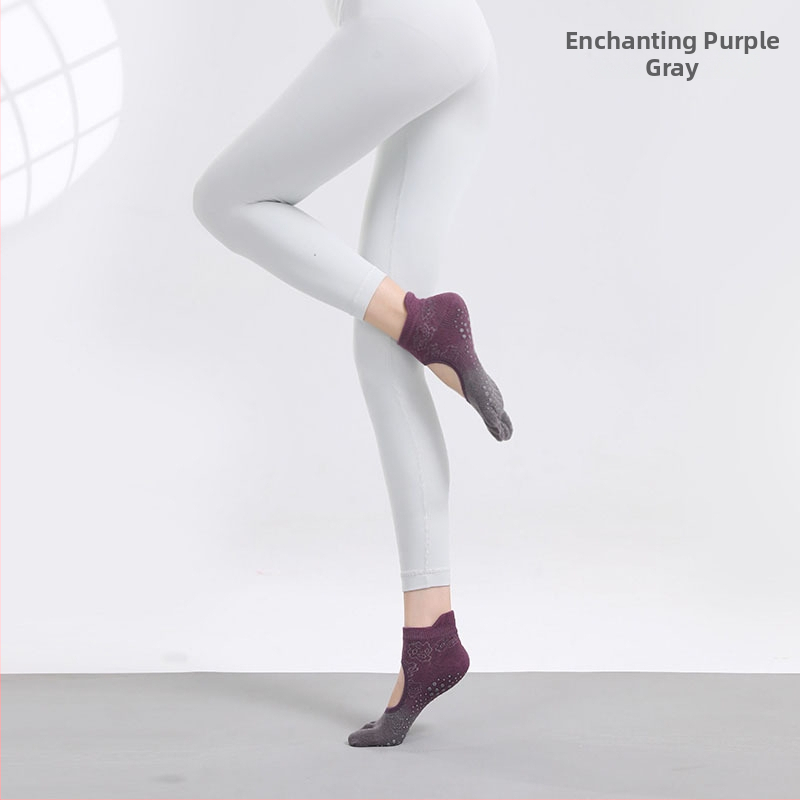 Йога чорапи с противохлъзгаща повърхност, абсорбиращи пот, петопръстни чорапи със разделени пръсти, танцови чорапи без пета, памук