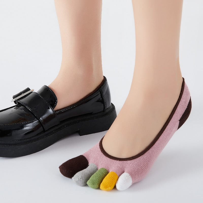 Дамски памучни чорапи за пет пръста, едноцветни, попиват потта, дезодорират, против триене, плетени с една игла, къс цилиндричен дизайн