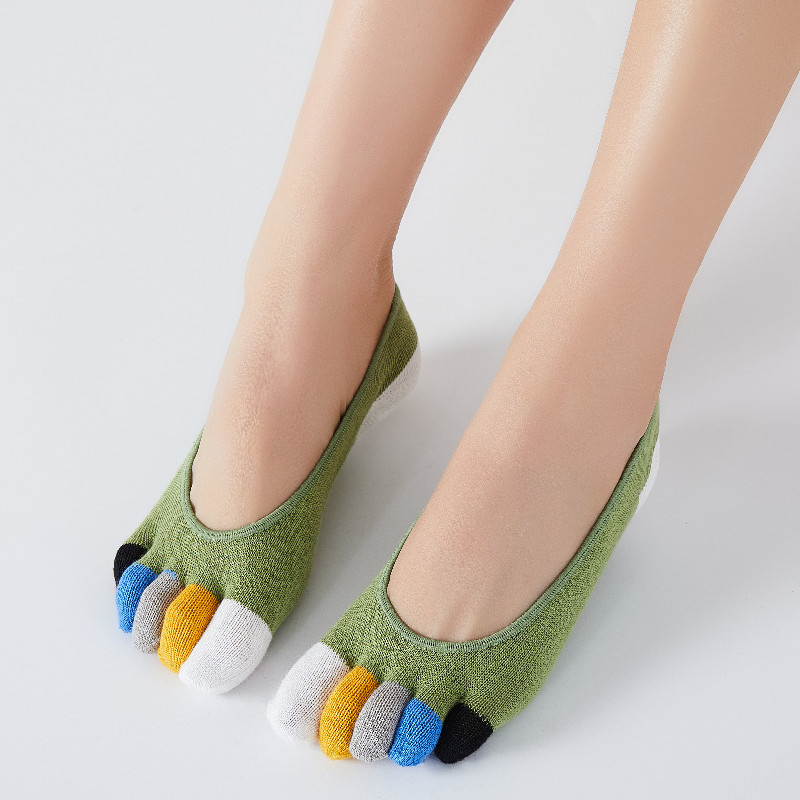 Дамски памучни чорапи за пет пръста, едноцветни, попиват потта, дезодорират, против триене, плетени с една игла, къс цилиндричен дизайн