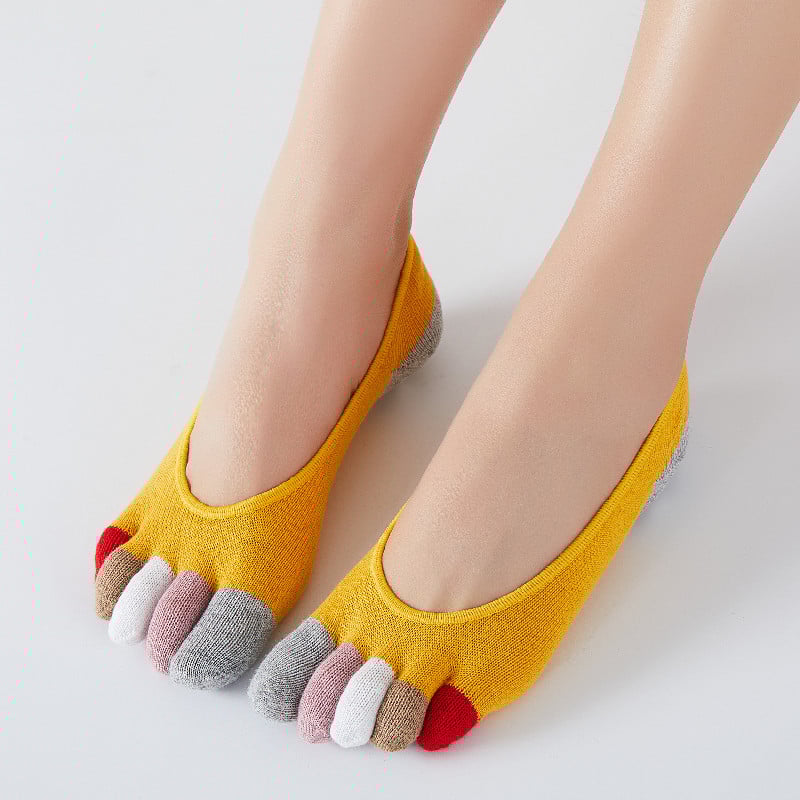Дамски памучни чорапи за пет пръста, едноцветни, попиват потта, дезодорират, против триене, плетени с една игла, къс цилиндричен дизайн