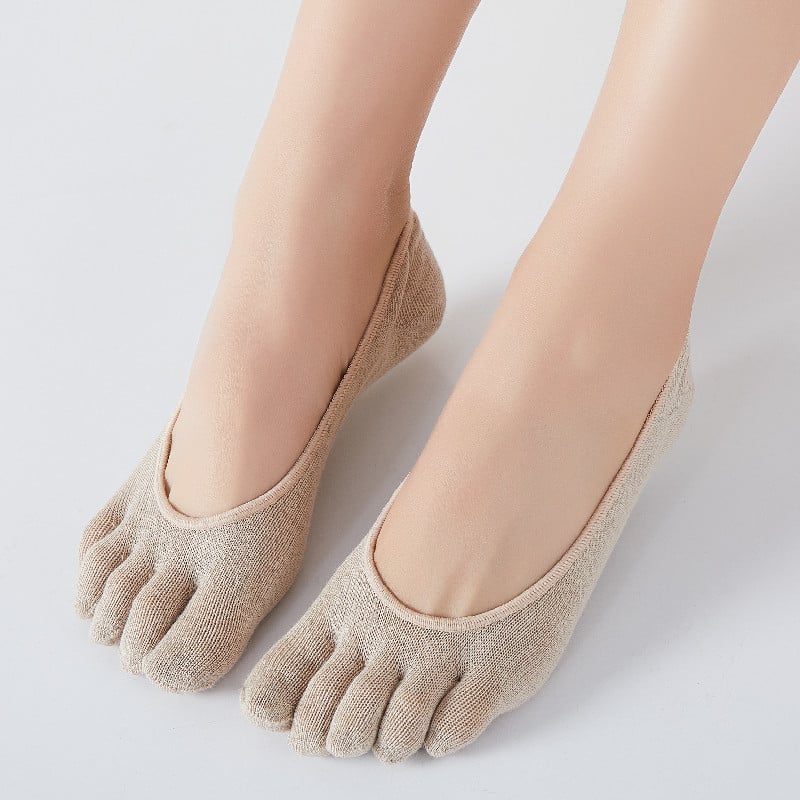 Дамски памучни чорапи за пет пръста, едноцветни, попиват потта, дезодорират, против триене, плетени с една игла, къс цилиндричен дизайн