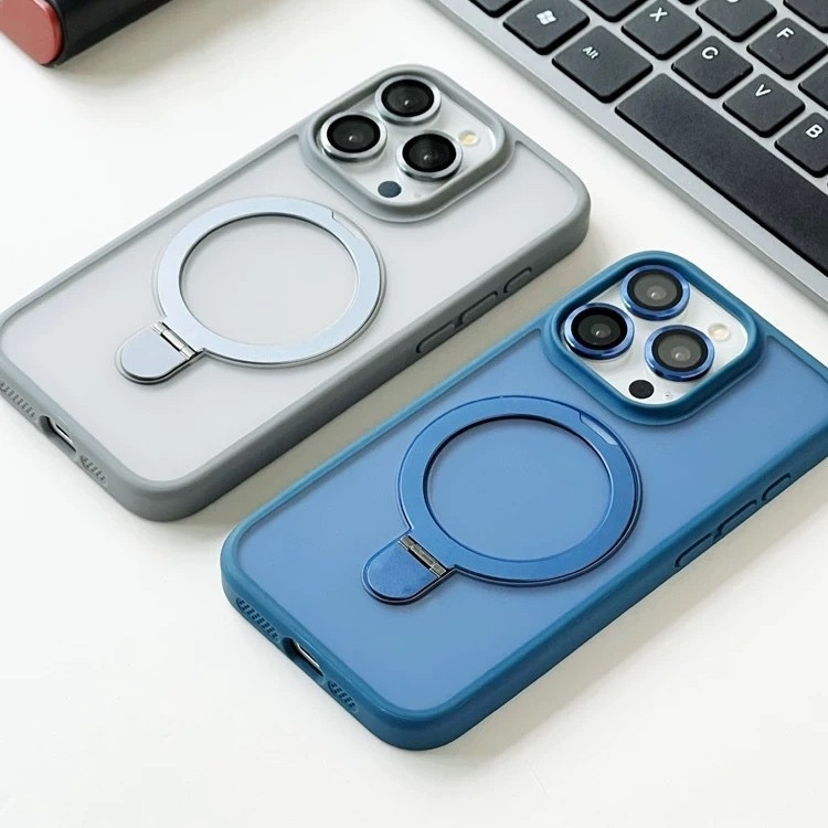 Pouzdro na telefón s magnetickým stojanom, matný PC materiál, pre iPhone 11–14 série, s fóliou na objektív a ochranným krytom