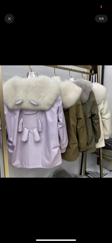 Palton de blană pentru femei, parka cu căptușeală de blană de iepure și guler detașabil din blană de vulpe, lungime medie, mâneci lungi, exterior din păr de iepure Rex