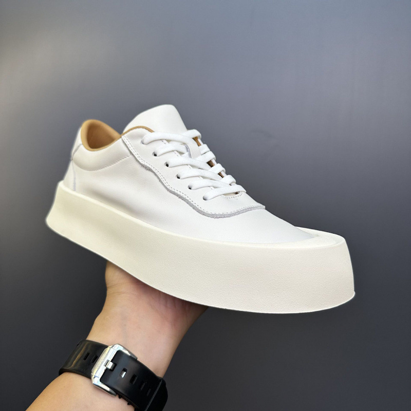 Adidași pentru bărbați din piele naturală, fabricați manual, talpă groasă, șireturi, stil casual vintage