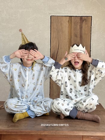 Salopetă de somn pentru copii din bumbac pur, exterior din bumbac peste 95%, căptușeală și umplutură din bumbac, siguranță clasă A, potrivită pentru primăvară și toamnă, copii 3–8 ani.