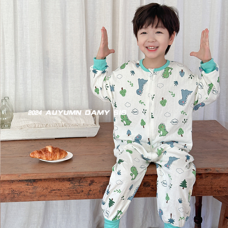 Salopetă de somn pentru copii din bumbac pur, exterior din bumbac peste 95%, căptușeală și umplutură din bumbac, siguranță clasă A, potrivită pentru primăvară și toamnă, copii 3–8 ani.