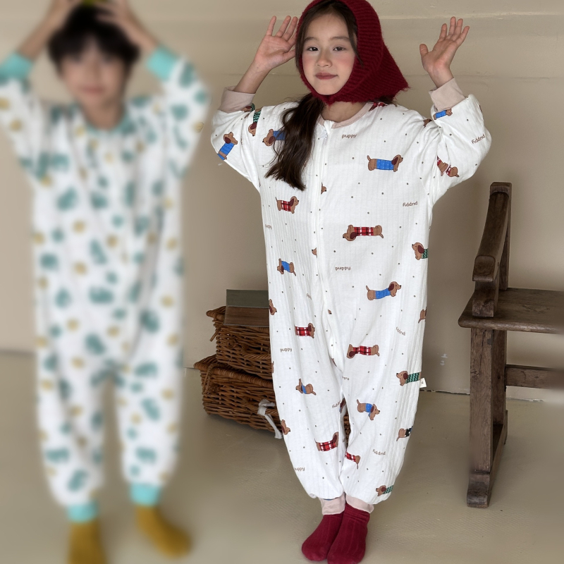 Salopetă de somn pentru copii din bumbac pur, exterior din bumbac peste 95%, căptușeală și umplutură din bumbac, siguranță clasă A, potrivită pentru primăvară și toamnă, copii 3–8 ani.
