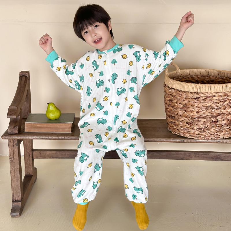 Salopetă de somn pentru copii din bumbac pur, exterior din bumbac peste 95%, căptușeală și umplutură din bumbac, siguranță clasă A, potrivită pentru primăvară și toamnă, copii 3–8 ani.