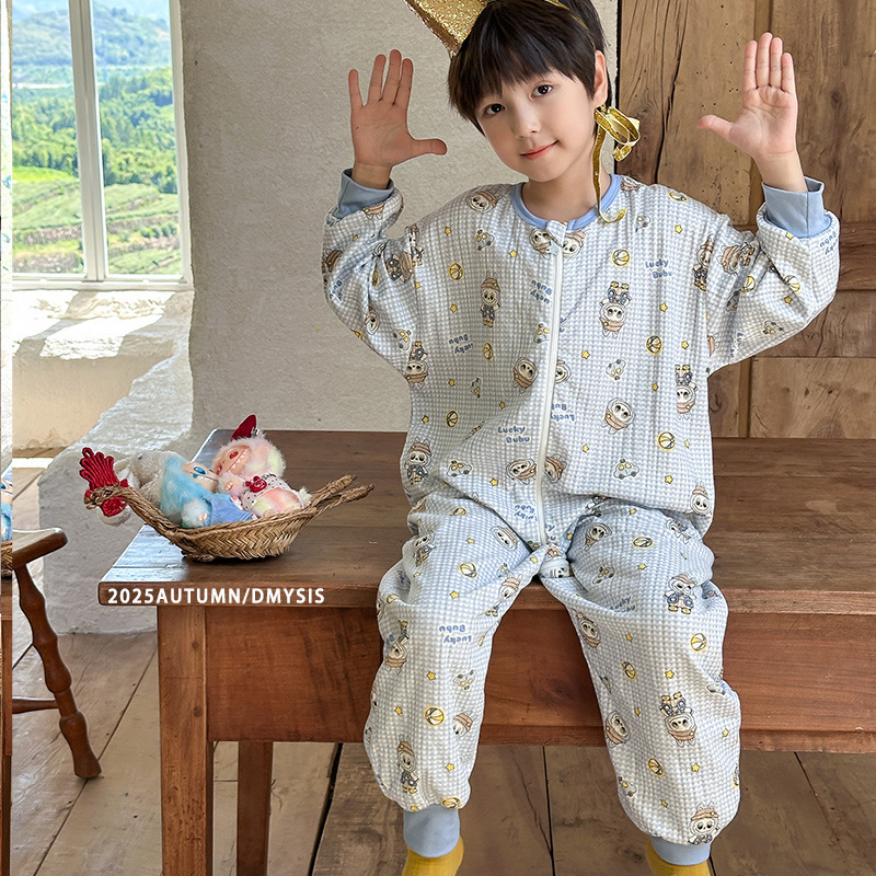 Salopetă de somn pentru copii din bumbac pur, exterior din bumbac peste 95%, căptușeală și umplutură din bumbac, siguranță clasă A, potrivită pentru primăvară și toamnă, copii 3–8 ani.