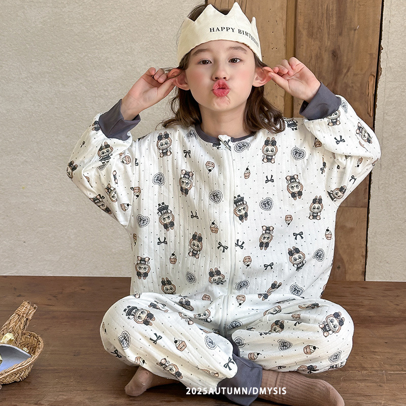 Salopetă de somn pentru copii din bumbac pur, exterior din bumbac peste 95%, căptușeală și umplutură din bumbac, siguranță clasă A, potrivită pentru primăvară și toamnă, copii 3–8 ani.