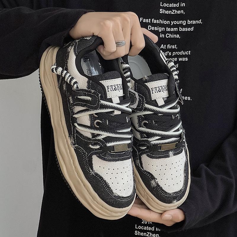 Adidași din canvas pentru bărbați, cu talpă groasă din cauciuc, șireturi, talpă interioară EVA