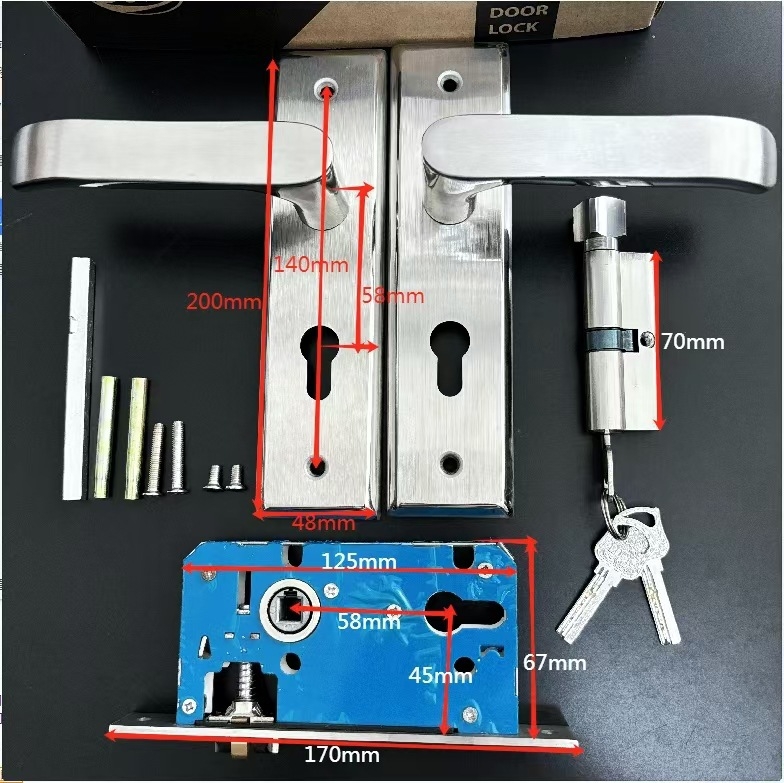 Încuietoare pentru uși interioare cu mâner – oțel inox, model HW111-G22, montaj pe suprafață, încuire cu cheie (HW111-G22; oțel inox; montaj pe suprafață; încuire cu cheie)