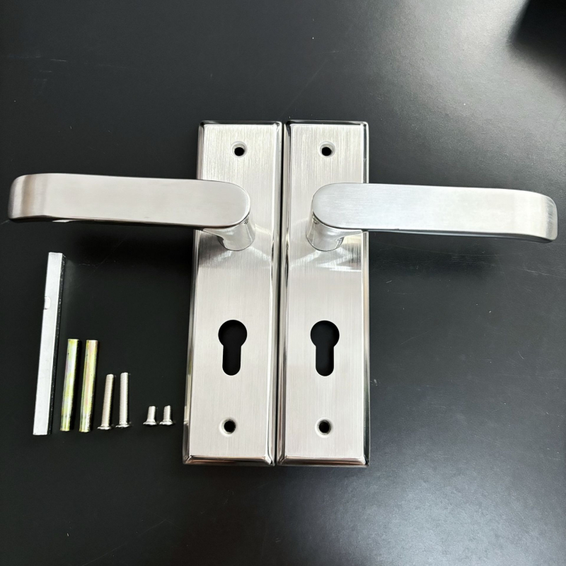 Încuietoare pentru uși interioare cu mâner – oțel inox, model HW111-G22, montaj pe suprafață, încuire cu cheie (HW111-G22; oțel inox; montaj pe suprafață; încuire cu cheie)