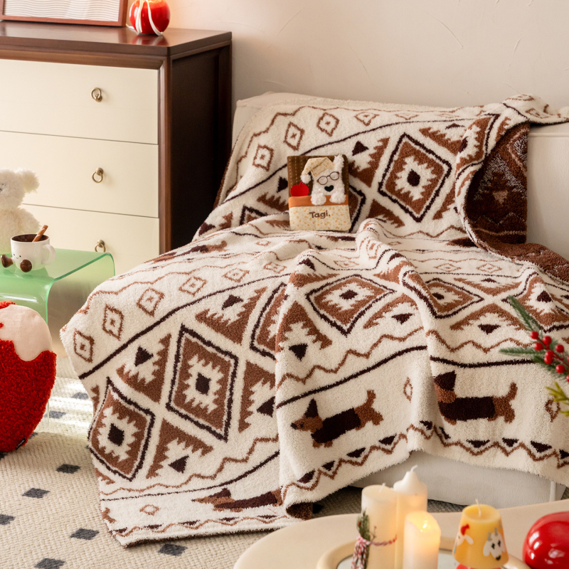 Pătură din fleece pentru canapea și birou, model geometric, pentru toate anotimpurile, stil INS