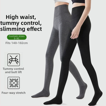 Κολάν γυναικείο με ψηλή μέση και επένδυση φλίς, μακρύ μήκος, σχέδιο ψαριού-κοκαλιά, αντιολισθητικό