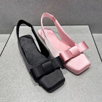 Σανδάλια μιούλ με τετράγωνη μύτη από μετάξι – χαμηλό τακούνι, σόλα από καουτσούκ