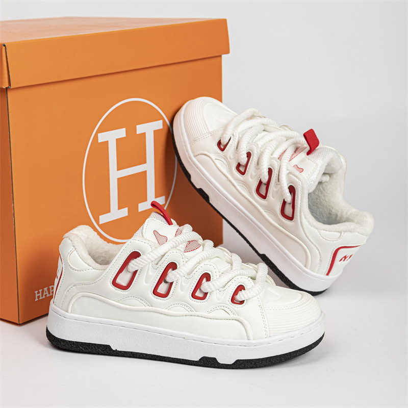 Pantofi sport casual de iarnă, unisex, stil coreean, cu căptușeală din bumbac, partea superioară din piele sintetică, talpă EVA