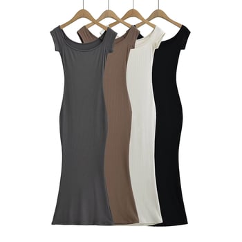 Φόρεμα με λαιμόκοψη στον έναν ώμο, μακριά φούστα σε στιλ παραμυθένιο, μονοχρωμο ύφασμα, σπαντέξ, σχέδιο Κολλάζ.