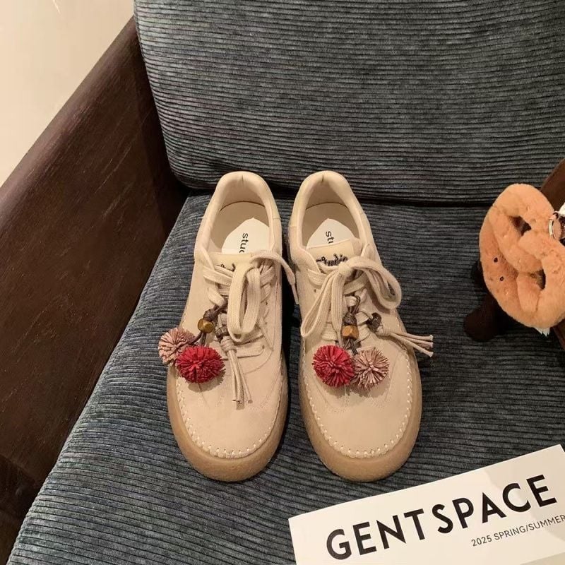 Γυναικεία αθλητικά παπούτσια με κορδόνια, επάνω μέρος nubuk από δέρμα βοοειδών, καθημερινή χρήση (χαμηλό προφίλ, καουτσούκ σόλα, ανθεκτικά στη φθορά)