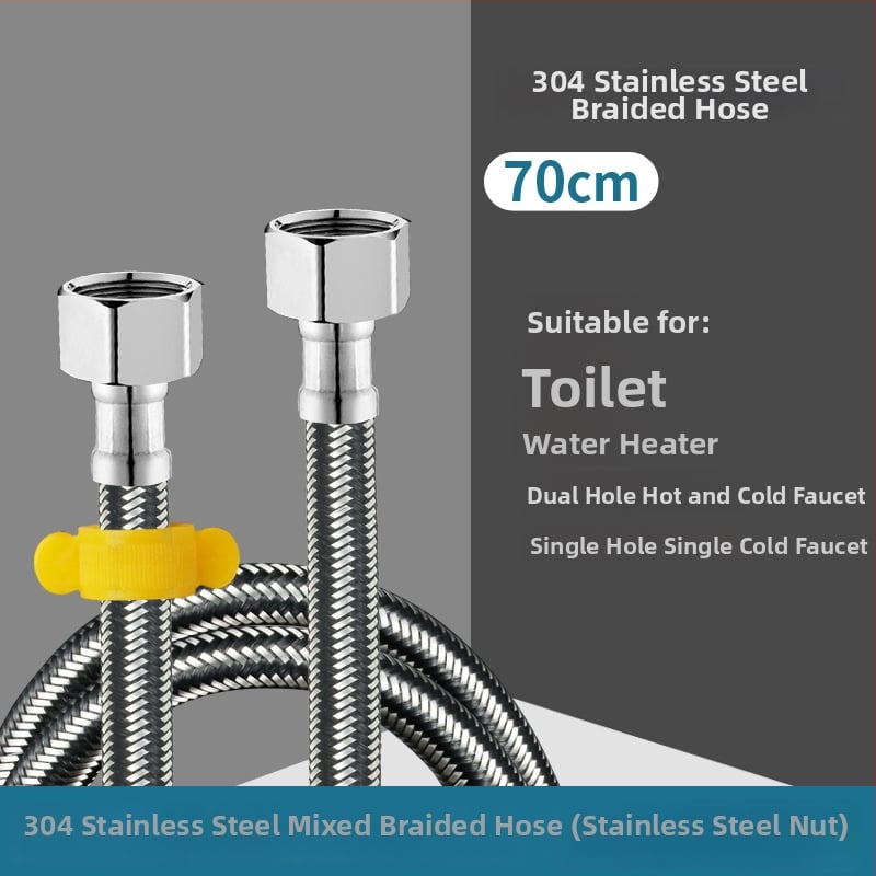 Ανοξείδωτος πλεγμένος σωλήνας εισόδου νερού με σύνδεση με βίδες — 0–90°C, 1.0 MPa, κατάλληλος για τουαλέτες και θερμαντήρες νερού