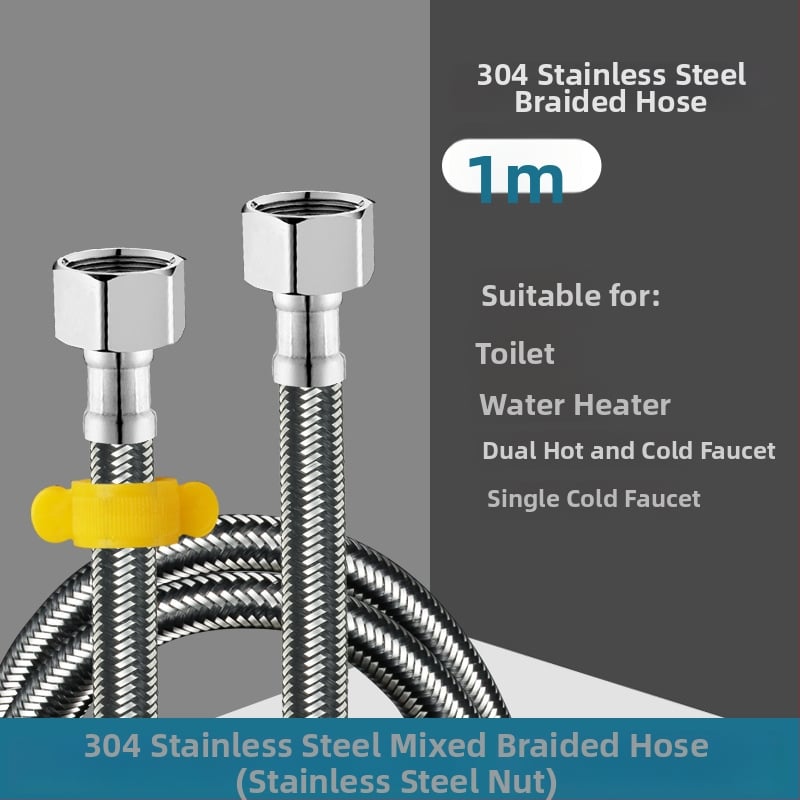 Ανοξείδωτος πλεγμένος σωλήνας εισόδου νερού με σύνδεση με βίδες — 0–90°C, 1.0 MPa, κατάλληλος για τουαλέτες και θερμαντήρες νερού