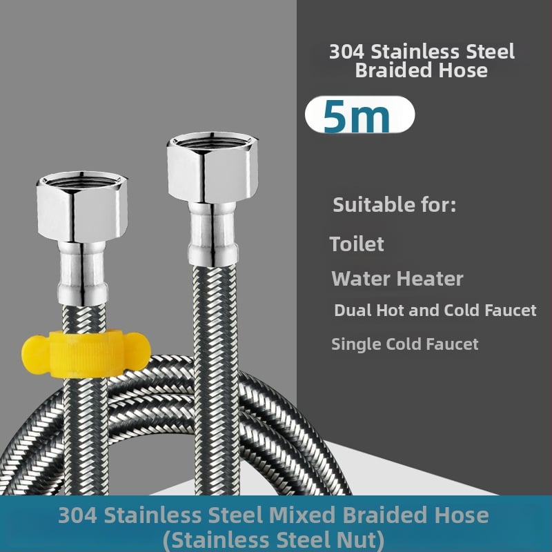 Ανοξείδωτος πλεγμένος σωλήνας εισόδου νερού με σύνδεση με βίδες — 0–90°C, 1.0 MPa, κατάλληλος για τουαλέτες και θερμαντήρες νερού