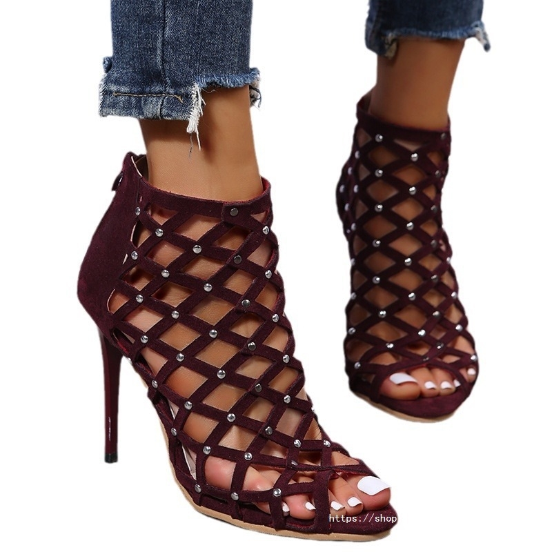 Σανδάλια με ανοιχτό δάχτυλο και σχήμα ψαριού, χαμηλό κωνικό τακούνι, PU επάνω μέρος, σόλα καουτσούκ, πίσω φερμουάρ