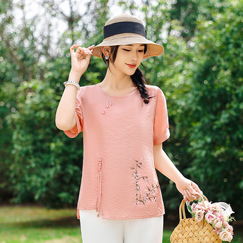 Μπλούζα με μανίκια 3/4 σε κινεζικό στυλ με εκτύπωση, Τοπ Ταν Σουτ, Πολυεστερικό μείγμα 70–80% και 30–50%, Άνοιξη 2025