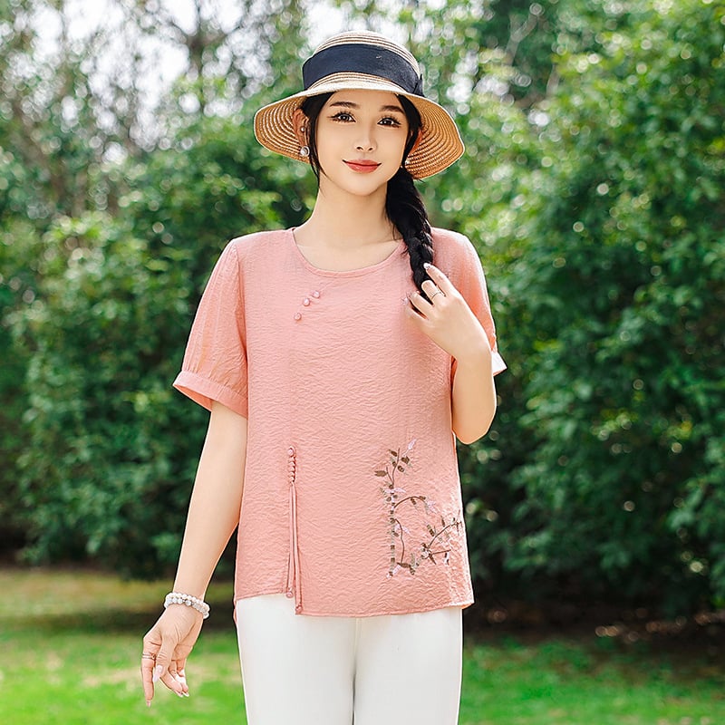 Μπλούζα με μανίκια 3/4 σε κινεζικό στυλ με εκτύπωση, Τοπ Ταν Σουτ, Πολυεστερικό μείγμα 70–80% και 30–50%, Άνοιξη 2025