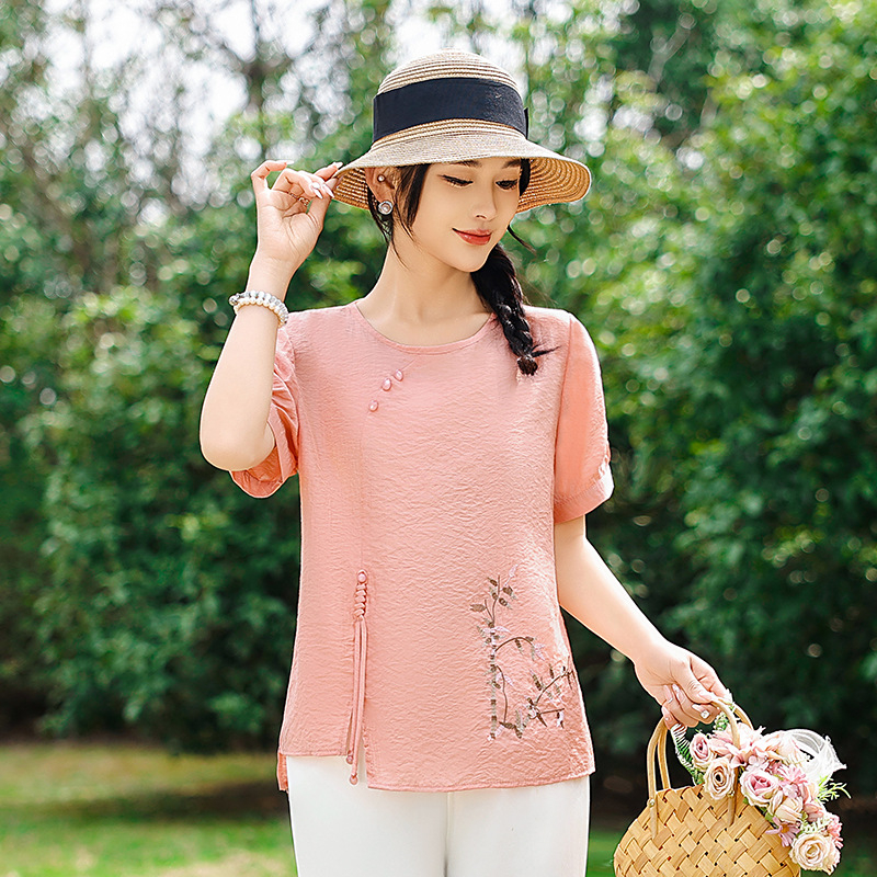 Μπλούζα με μανίκια 3/4 σε κινεζικό στυλ με εκτύπωση, Τοπ Ταν Σουτ, Πολυεστερικό μείγμα 70–80% και 30–50%, Άνοιξη 2025