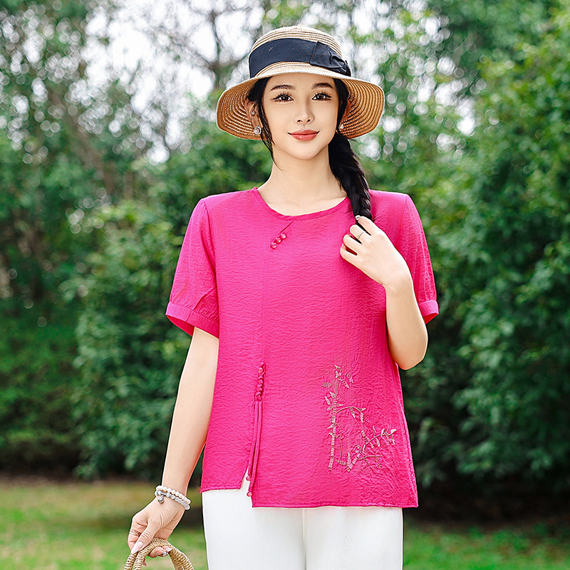 Μπλούζα με μανίκια 3/4 σε κινεζικό στυλ με εκτύπωση, Τοπ Ταν Σουτ, Πολυεστερικό μείγμα 70–80% και 30–50%, Άνοιξη 2025