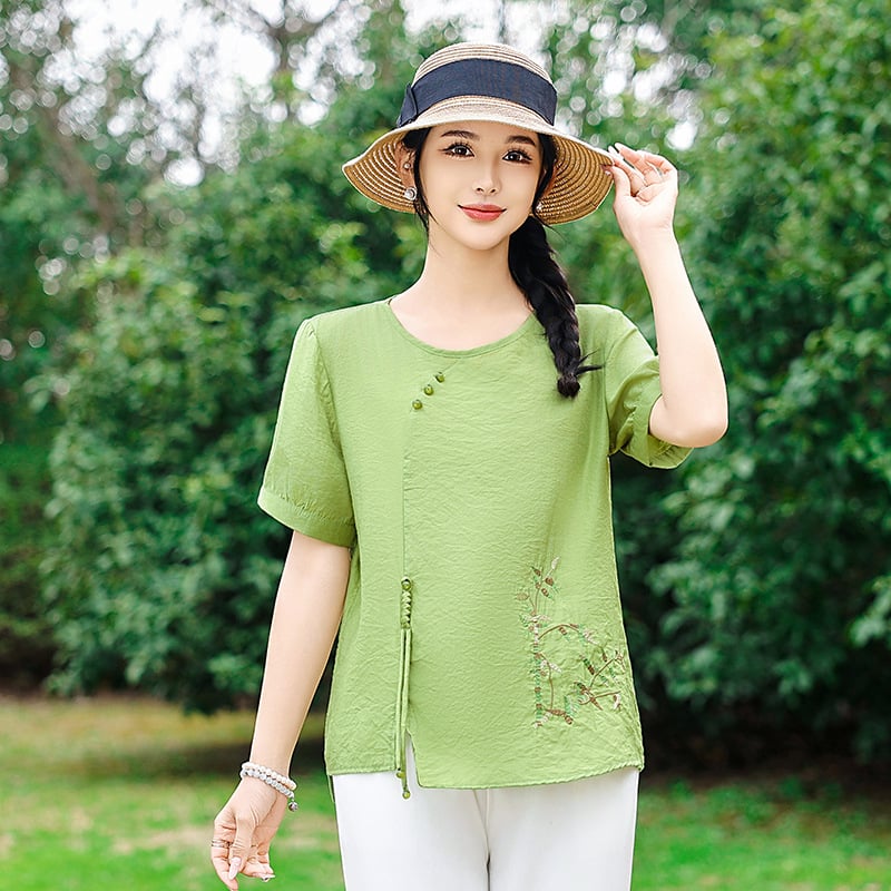 Μπλούζα με μανίκια 3/4 σε κινεζικό στυλ με εκτύπωση, Τοπ Ταν Σουτ, Πολυεστερικό μείγμα 70–80% και 30–50%, Άνοιξη 2025