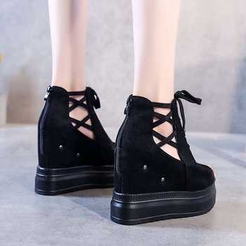 Κορεατικού στυλ σανδάλια με δάχτυλο σε σχήμα ψαριού και πλατφόρμα, ύψος τακουνιού 12 εκ., PU επάνω, σόλα από αφρό