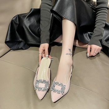 Baotou slip-on mule za žene, velur gornji dio, gumeni potplat, podstava od umjetne kože, Slip-On dizajn