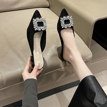 Baotou slip-on mule za žene, velur gornji dio, gumeni potplat, podstava od umjetne kože, Slip-On dizajn