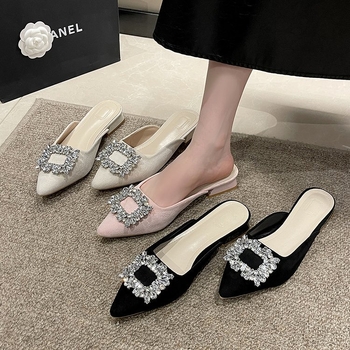 Baotou slip-on mule za žene, velur gornji dio, gumeni potplat, podstava od umjetne kože, Slip-On dizajn