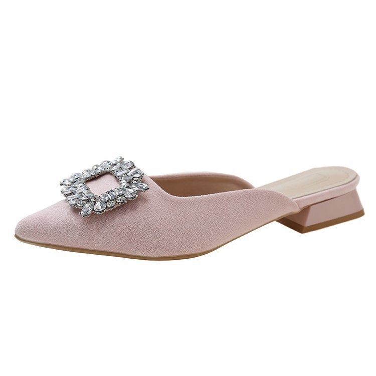 Baotou slip-on mule za žene, velur gornji dio, gumeni potplat, podstava od umjetne kože, Slip-On dizajn