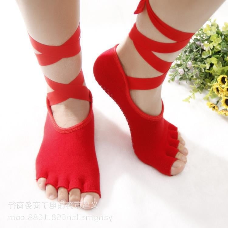 Йога чорапи за жени с връзки, висок тръбен дизайн, памук 70–80%, абсорбиращи изпотяване, антифрикционни