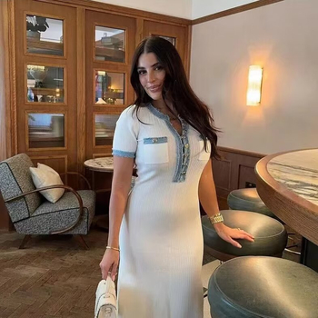 Γυναικεία αμάντικη μίντι φόρεμα από πλεκτό πολυεστέρα, σχέδιο patchwork με πάνελ