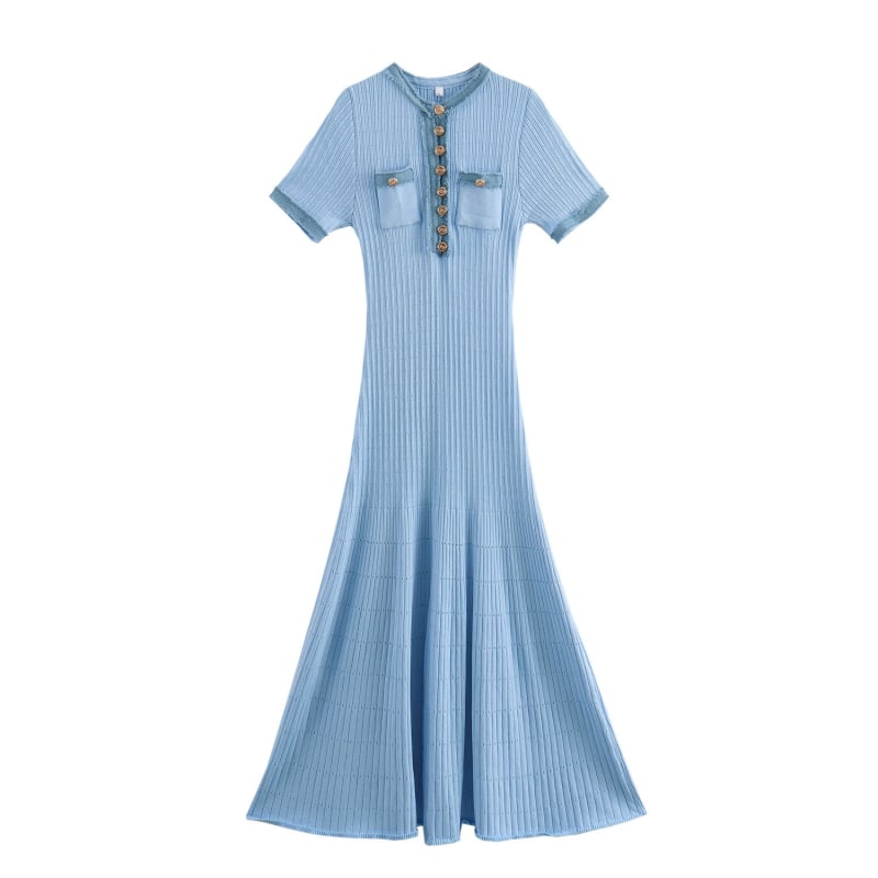 Γυναικεία αμάντικη μίντι φόρεμα από πλεκτό πολυεστέρα, σχέδιο patchwork με πάνελ