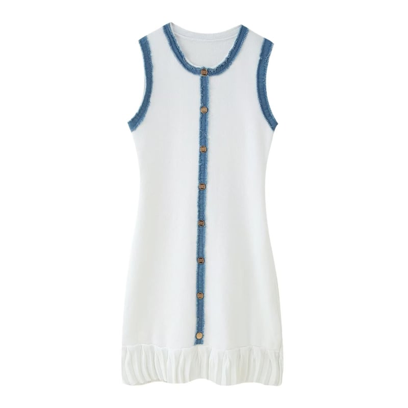 Γυναικεία αμάντικη μίντι φόρεμα από πλεκτό πολυεστέρα, σχέδιο patchwork με πάνελ