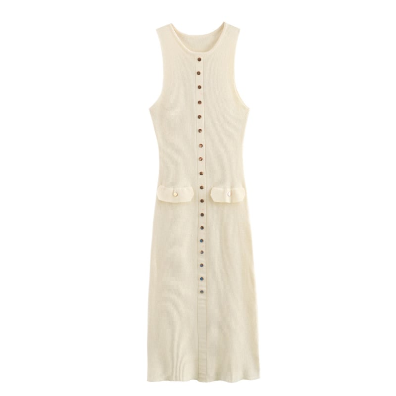 Γυναικεία αμάντικη μίντι φόρεμα από πλεκτό πολυεστέρα, σχέδιο patchwork με πάνελ