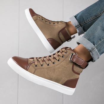 Muške PU kožne skateboard tenisice, retro stil, okrugla nosnica, visoki gornji dio, vezanje