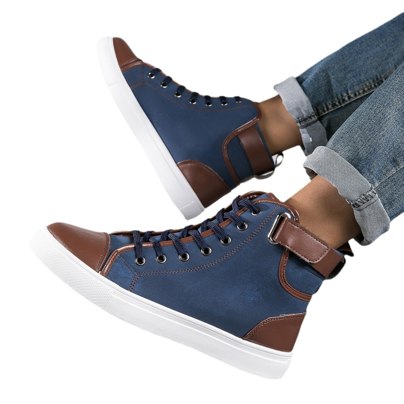 Muške PU kožne skateboard tenisice, retro stil, okrugla nosnica, visoki gornji dio, vezanje