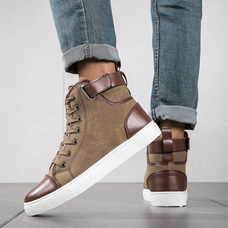 Muške PU kožne skateboard tenisice, retro stil, okrugla nosnica, visoki gornji dio, vezanje