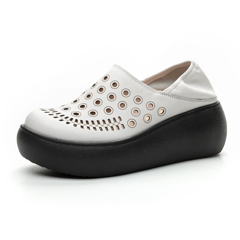 Γυναικείες ρωμαϊκές σάνδαλες από γνήσιο δέρμα, με φαρδιά σόλα, κλινοειδές τακούνι, στρογγυλό μπροστινό μέρος, EVA σόλα