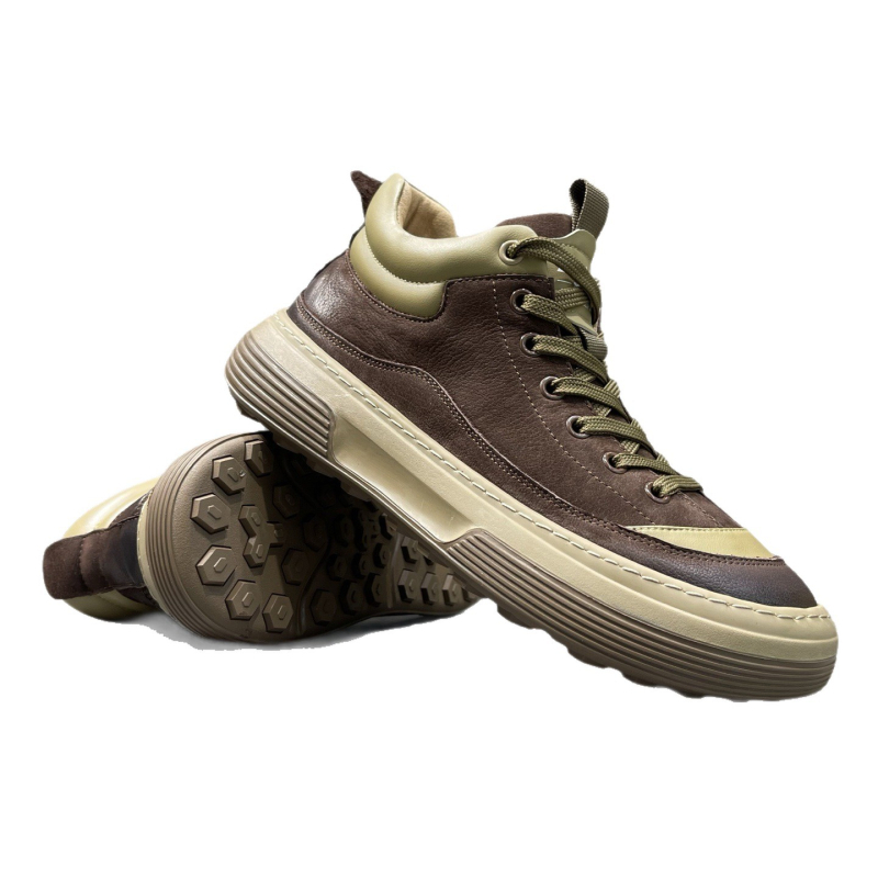 Férfi sportcipő valódi bőrből, középmagas felsőrésszel, kerek orrú, fűzős zárású, gumitalppal