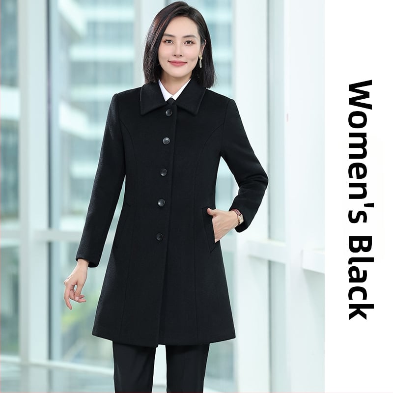 Női középhosszú gyapjú kabát, vast, dupla gombolású, öltöny gallérral, szűk fazon, hosszú ujjak